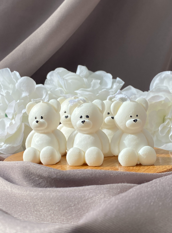 Bougie artisanale ourson doré et blanc pour naissance baptême baby shower - SCAR ART'S