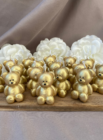 Bougie artisanale ourson doré et blanc pour naissance baptême baby shower - SCAR ART'S