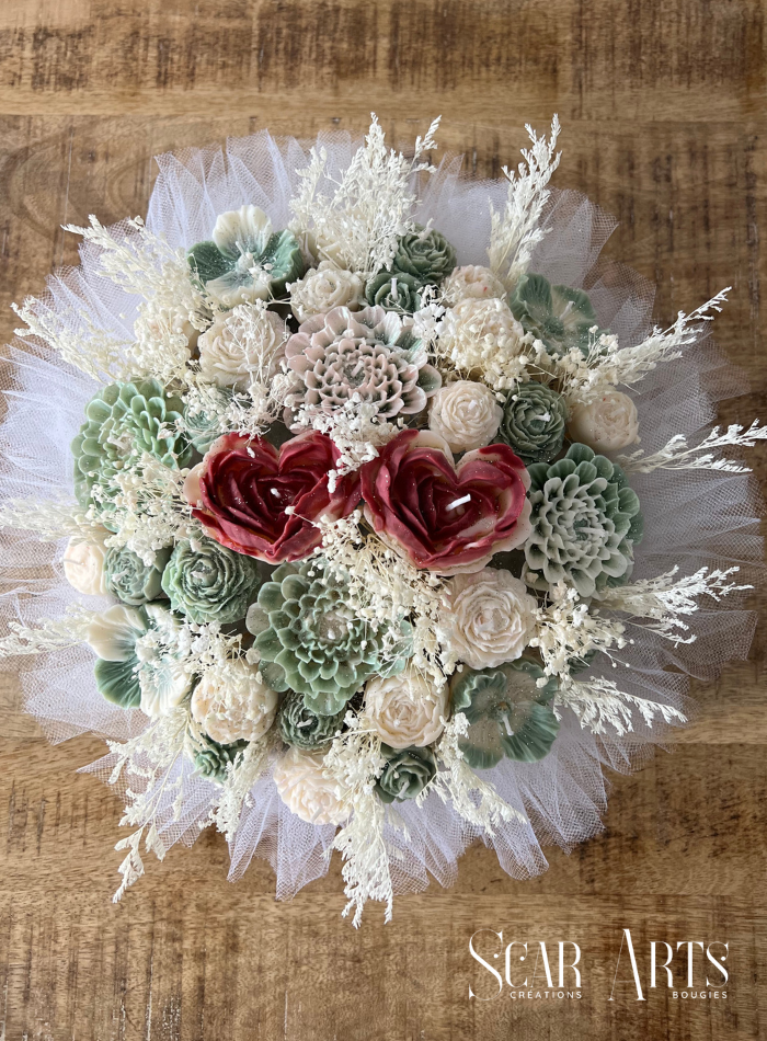 Bouquet de Bougies – Vert Sauge & Cœur Passion | SCAR ART'S