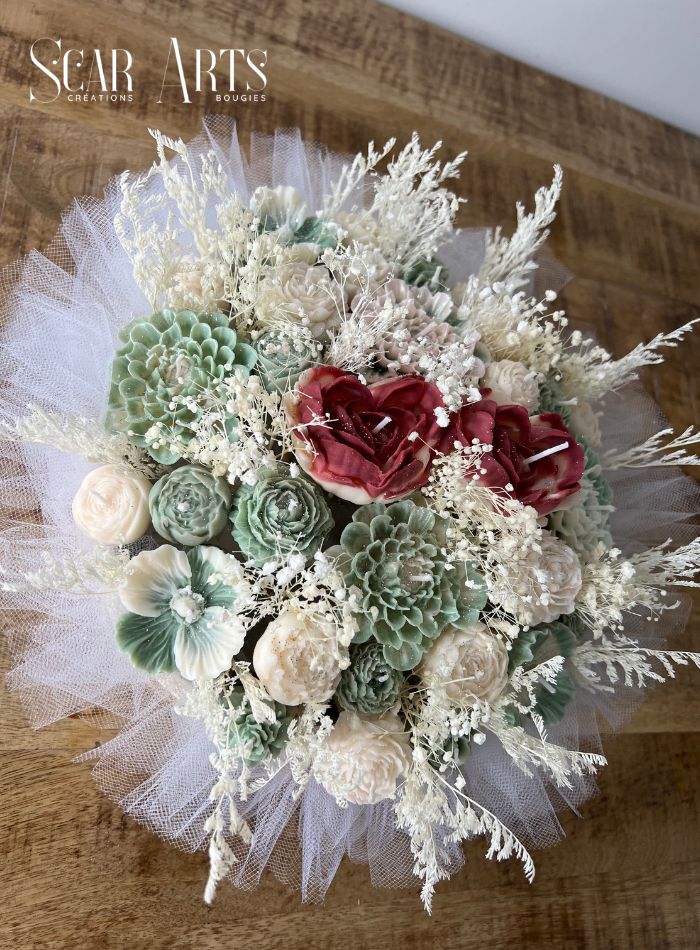 Bouquet de Bougies – Vert Sauge & Cœur Passion | SCAR ART'S